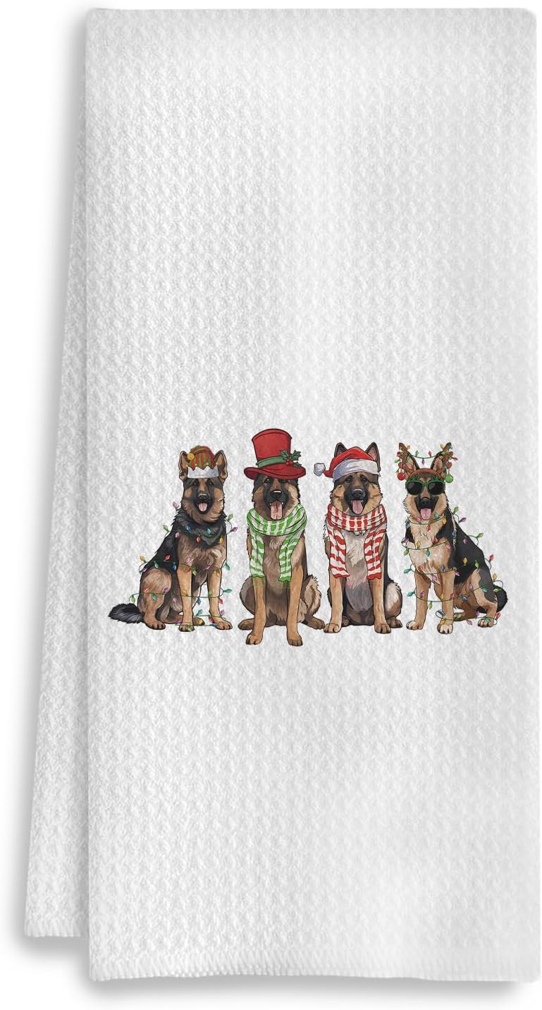 COWEB Christmas German Shepherd Kitchen Towels, German Shepherd Gifts for Women, Christmas Decorations Dish Towels for Kitchen Bathroom, 16x24 Inch - Image 1